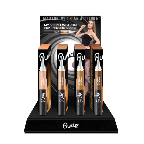 RUDE My Secret Weapon Prep / Prime Highlighter Acrylic Display Set, 48 Pieces + 4 Testers - Galual Beauty