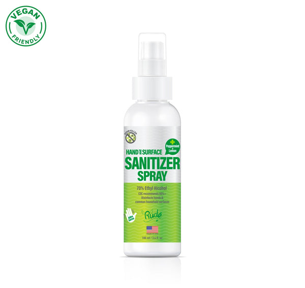 RUDE Peppermint Lemon Hand & Surface Sanitizer Spray 3.4 fl. oz / 100 mL - Galual Beauty